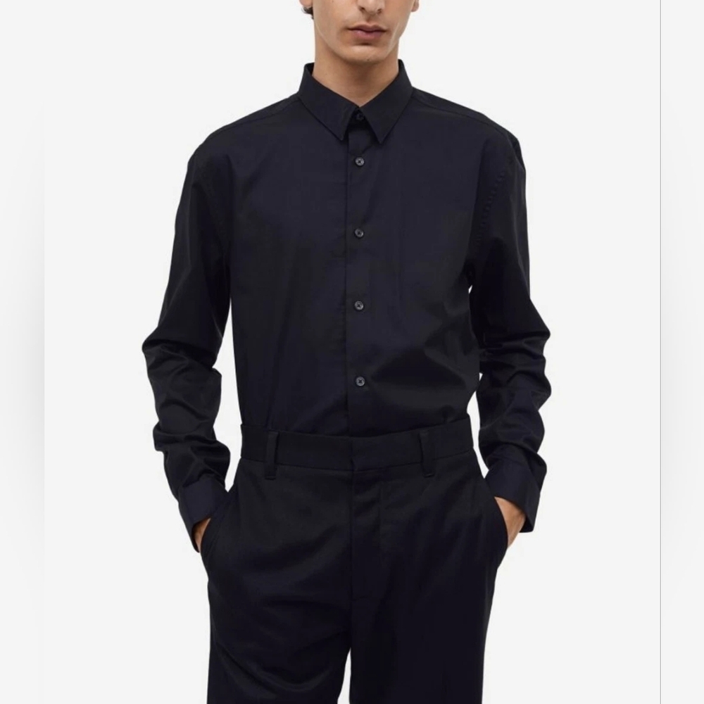 Express Men's Black Plain Button Down Shirt Size L